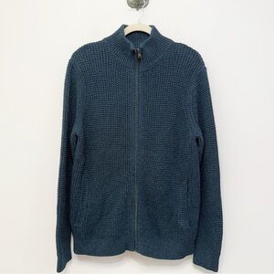 L.L. Bean Blue Organic Cotton Waffle Cardigan Sweater Full Zip Men’s Size M